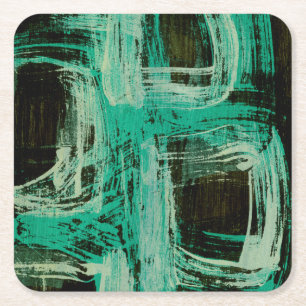 Aquamarine Windows I Square Paper Coaster