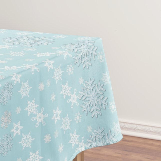 Aquamarine with Snowflakes Holiday Table Cloth (In Situ)