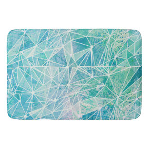 aquamarine with white geometry space bath mat