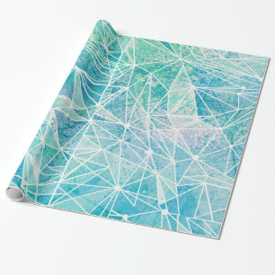 aquamarine with white geometry space wrapping paper