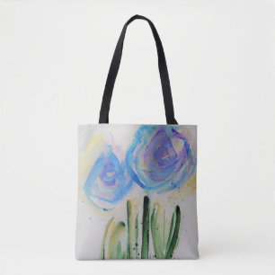 Aquarell blaue abstrakte Blumen Tote Bag
