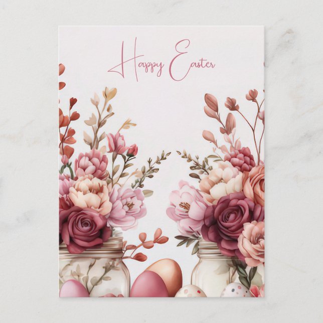 Aquarell Easter postcard with Easter eggs and flow (Front)