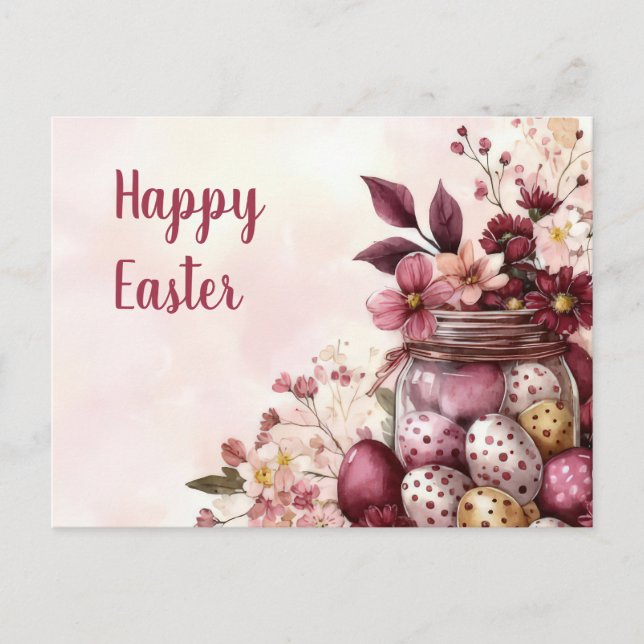 Aquarell Easter postcard with Easter eggs and flow (Front)