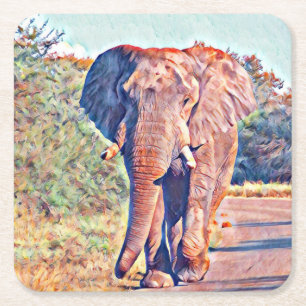 aquarell elephant square paper coaster