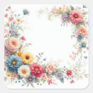 Aquarell Floral Art Add Your Text Blank Template Square Sticker