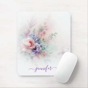 Aquarell Floral Pastel Colours Script Name Vertica Mouse Mat