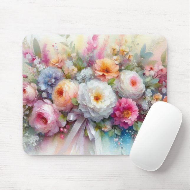 Aquarell Flowers Roses Painting Art Template Mouse Mat (With Mouse)