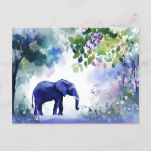 Aquarell Illustration eines Elefanten mit Blumen Postcard