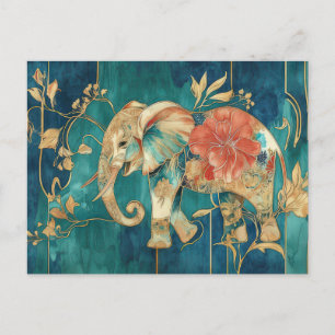 Aquarell Illustration eines Elefanten mit Blumen Postcard