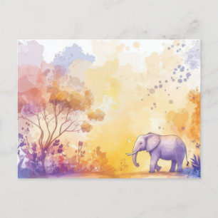 Aquarell Illustration eines Elefanten mit Blumen Postcard