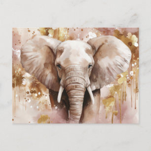 Aquarell Illustration eines Elefanten mit Gold Postcard