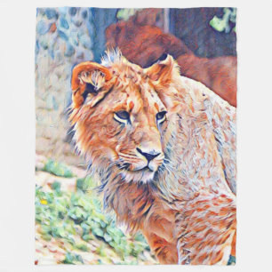 aquarell lion fleece blanket