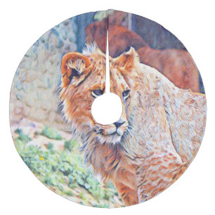 aquarell lion fleece tree skirt
