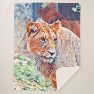 aquarell lion sherpa blanket