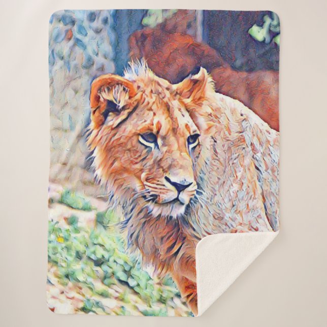 aquarell lion sherpa blanket (Front)