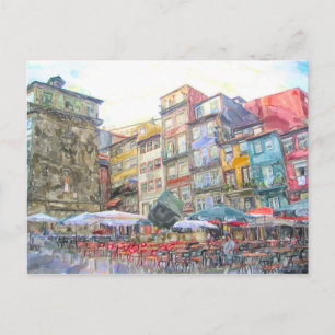 Aquarell. Stadtansicht von Porto am Douro. Postcard