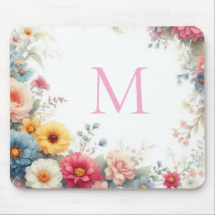 Aquarell Watercolor Floral Template Monogrammed Mouse Mat