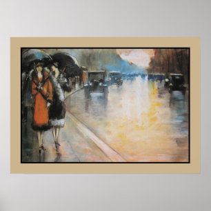 Aquarelle Berlin street in the rain Poster