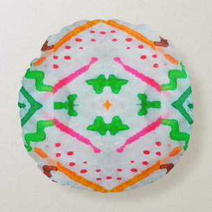 Aquarelle Boho Decor. Boho Blue Pillow. Aquarelle Round Cushion