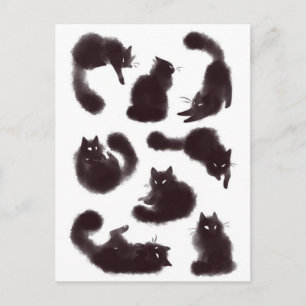 Aquarelle chats noirs postcard