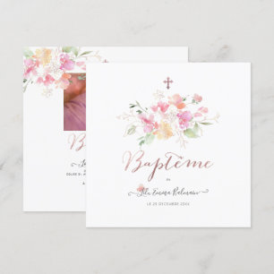 Aquarelle Fluers de Pois Faire-part de Baptême Invitation