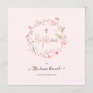 Aquarelle Petites Fluers  Faire-part de Baptême Invitation