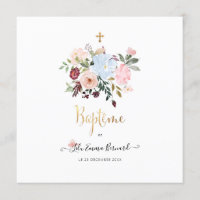 Aquarelle Petites Fluers Faire-part de Baptême