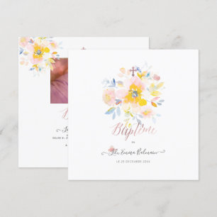 Aquarelle Rose de Jardin Faire-part de Baptême Invitation