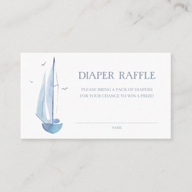  Aquarelle Sailboat Baby Shower Ahoy Boy's Diaper  Enclosure Card (Front)