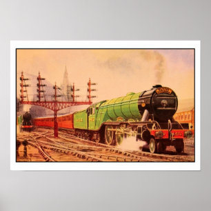 Aquarelle vintage locomotive Flying Scotsman Poster