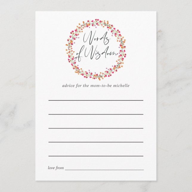 Aquarelle Wild Flower Baby Shower Mum Advice (Front)