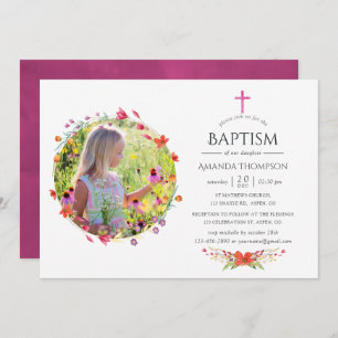 Aquarelle Wildflower Baptism or Christening Invitation
