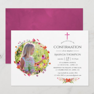 Aquarelle Wildflower Baptism or Christening Invitation