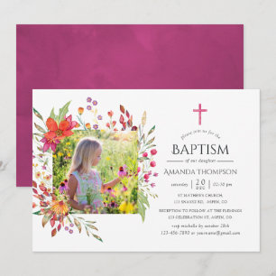 Aquarelle Wildflower Baptism or Christening Invitation