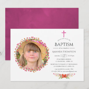 Aquarelle Wildflower Baptism or Christening Invitation