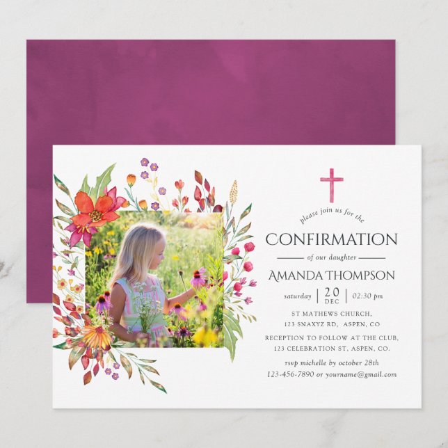 Aquarelle Wildflower Confirmation Invitation (Front/Back)