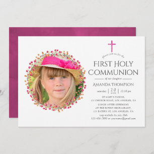 Aquarelle Wildflower First Holy Communion Invitation