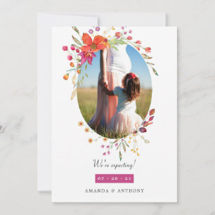 Aquarelle Wildflower Photo Pregnancy Announcement