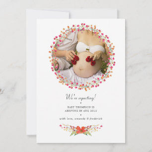 Aquarelle Wildflower Photo Pregnancy Announcement