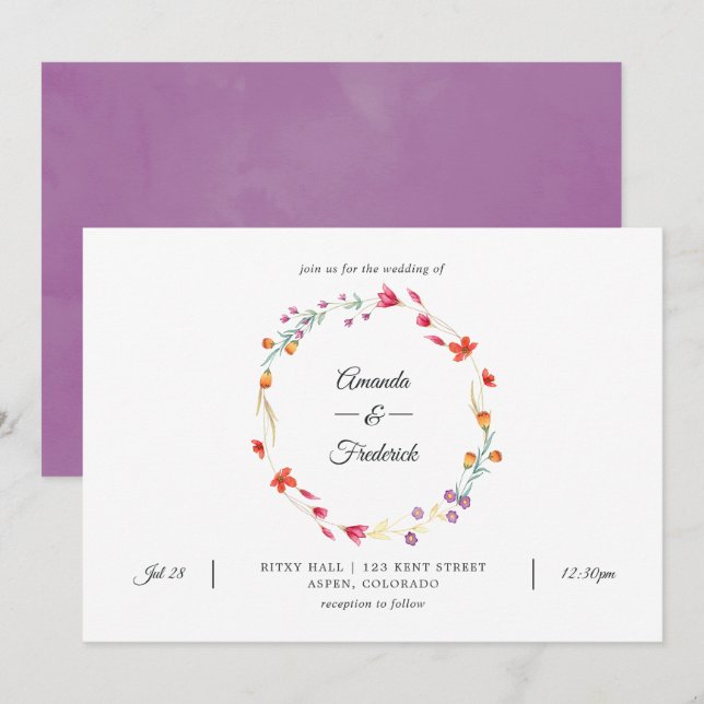 Aquarelle Wildflower Photo Wedding Invitation (Front/Back)