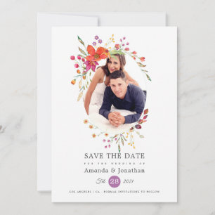 Aquarelle Wildflower Photo Wedding Save The Date