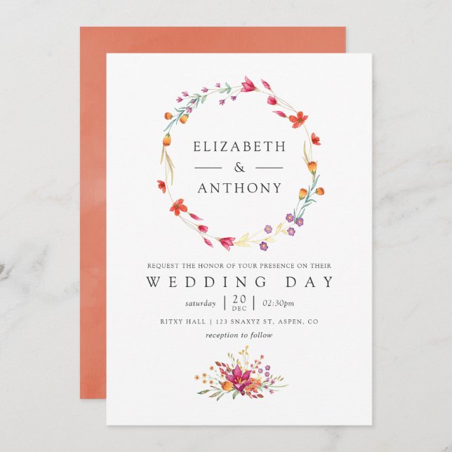 Aquarelle Wildflower Spring Wedding Invitation (Front/Back)