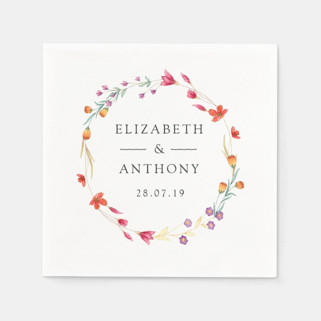 Aquarelle Wildflower Spring Wedding Napkin (Front)