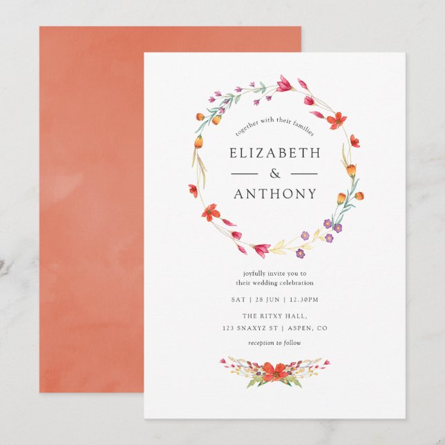 Aquarelle Wildflower Wedding Invitation (Front/Back)