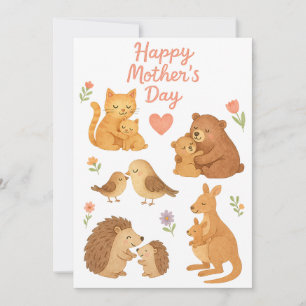 Aquarellkarte zum Muttertag- Tiermotive- Mama Kind Holiday Card