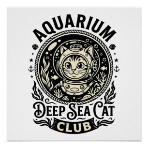 Aquarium Deep Sea Cat Funny Cat Graphic - Aquarium Poster
