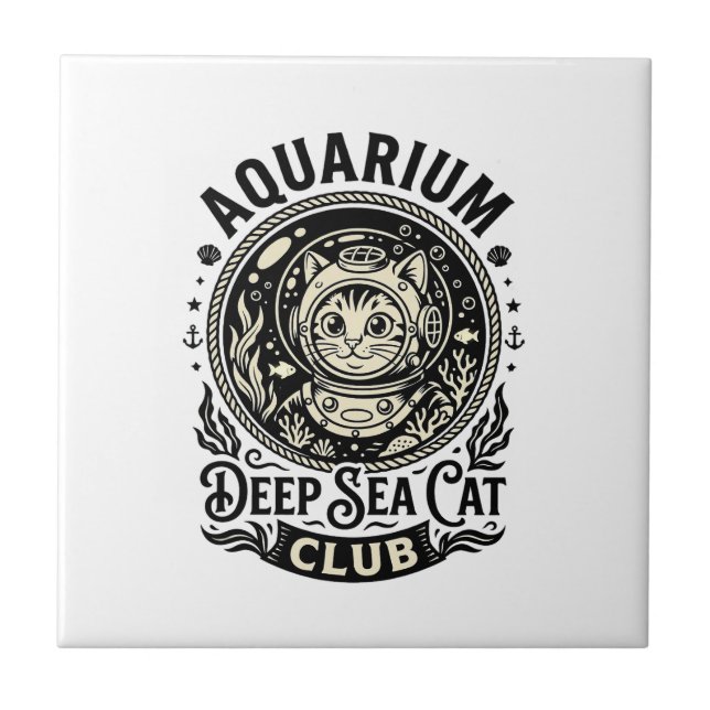 Aquarium Deep Sea Cat Funny Cat Graphic - Aquarium Tile (Front)