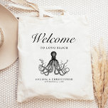 Aquarium Destination Wedding Welcome Octopus Tote Bag<br><div class="desc">This aquarium destination wedding hotel or favour bag features a vintage illustration of an octopous under the word "welcome" in elegant script. Personalise it with your wedding location,  the names of the bride and groom,  and the wedding date.</div>