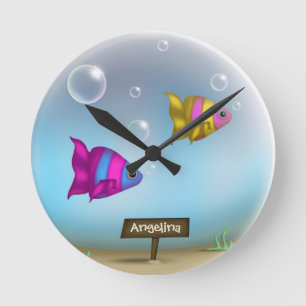 Aquarium Fish Bowl Round Personalised Wall Clock