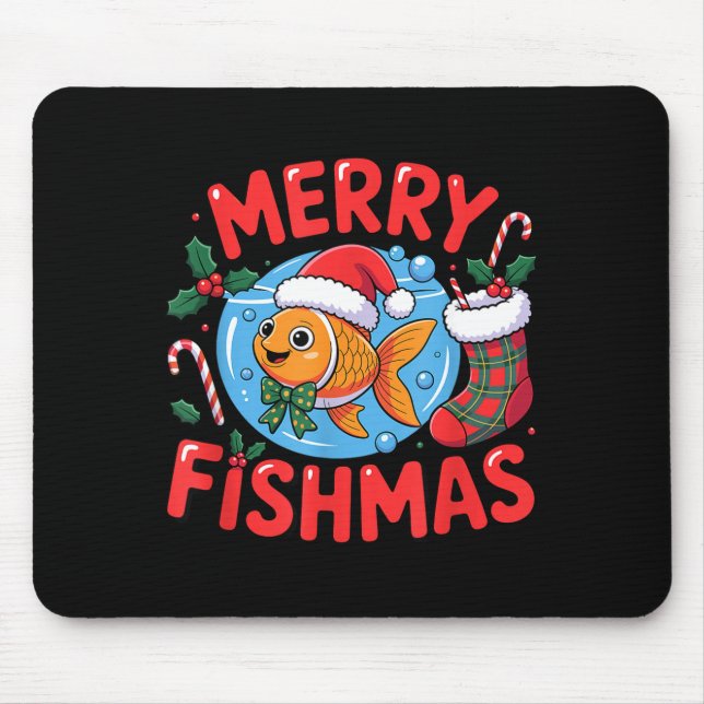 Aquarium Lover Trocal Fiank Christmas Merry Fishma Mouse Mat (Front)